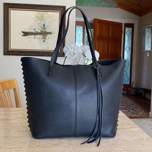🌹REBECCA MINKOFF Xtra Large Black Pebbled Leather Tote/Shoulder Bag W/Tassels!